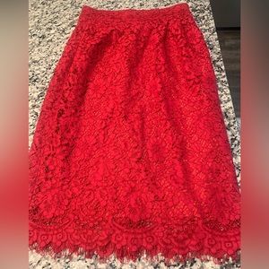 NWT J. Crew Red Lace Pintuck Skirt